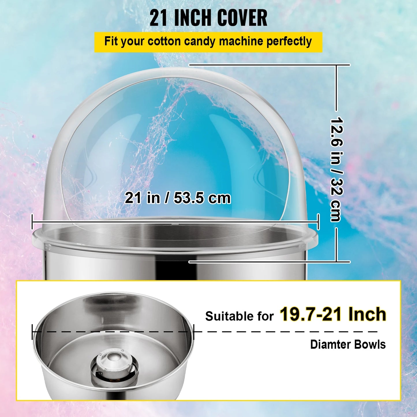 SucceBuy 21" Commercial Cotton Candy Machine Cover Clear Floss Sugar Maker Bubble Shield Dome Children Party Holiday Celebration