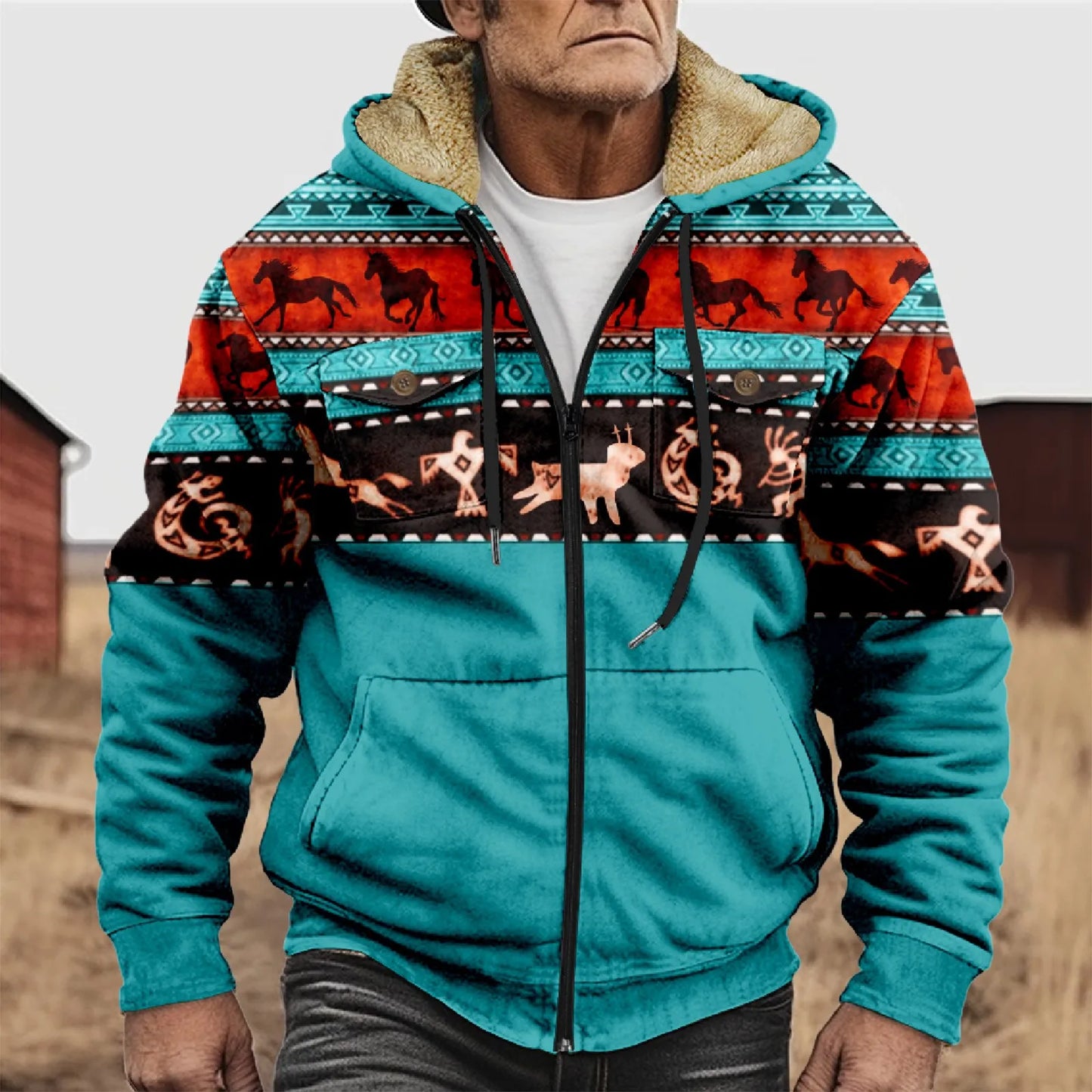 Winter Hooded Jacket Men Loose Thickened Double Pocket Jacket Warm Comfort Outdoor Multiple Colors Casual Clothes Jacket