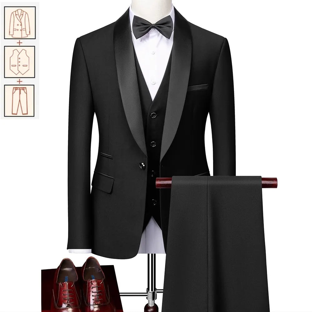 Men's Suits 2/3pcs Mens Business Suit Notch Lapel Blazer Formal Wedding Groom Pants Tux Vest Tuxedos (Blazer+vest+Pants)