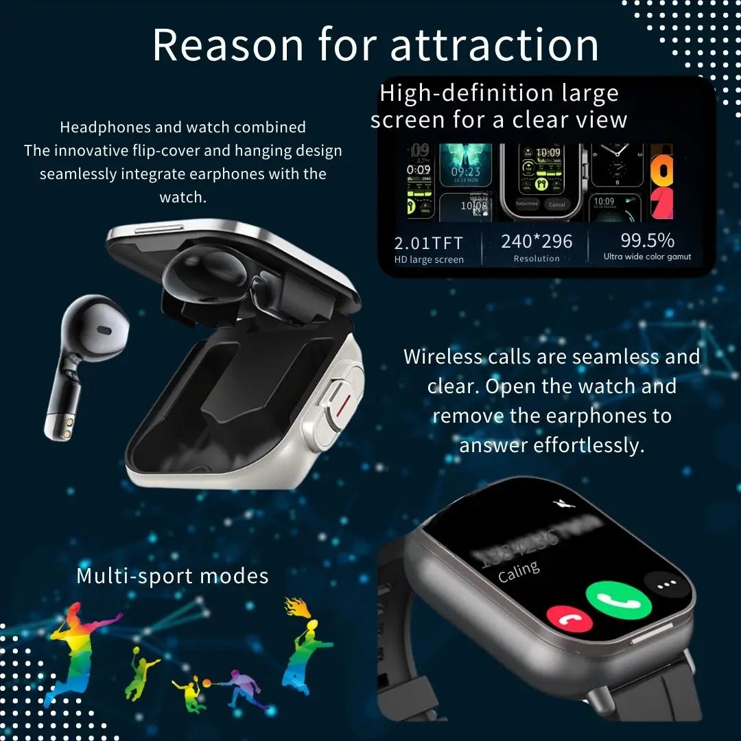 D8 2 In 1 Smartwatch With Headphone 2 Inch Bluetooth Call NFC Sleep Monitor Smart Watch Earbuds Compatible With iPhone Android 2025