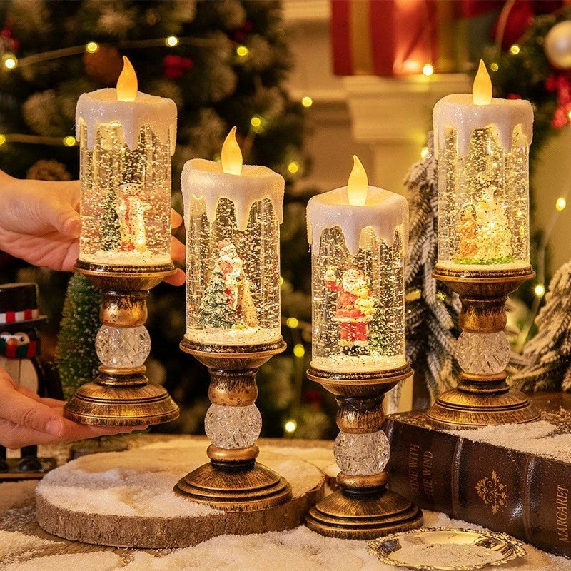 Christmas decorations wind lamp candle candlestick snow snowflake music box creative Xmas gift scene arrangement