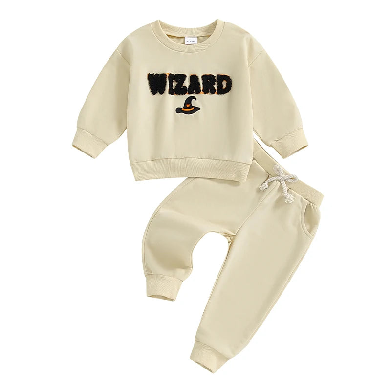 Toddler Boy Girl Winter Christmas Tree Print Long Sleeve Round Neck Sweatshirt and Pants Outfit Set with Letter Embroidery