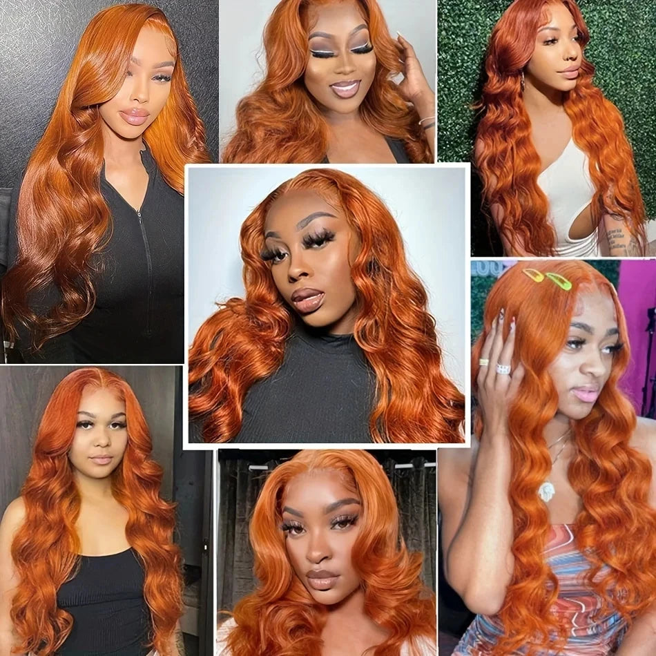 36inch Ginger Orange Lace Front Wigs Human Hair Pre Plucked 200% Density Body Wave 13x4 13x6 Hd Transparent Lace Frontal Wigs