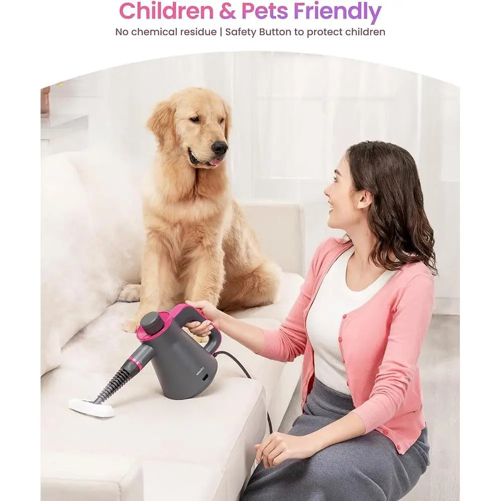 High Pressure Portable Handheld Steam Cleaner Efficient Constant Steam Multi Surface Accessories Child Safe Pet Friendly 15