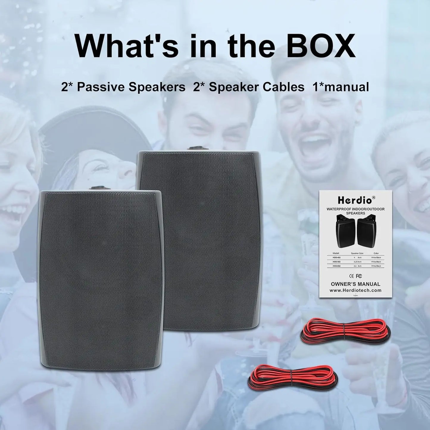 Herdio 2PCS 400W 6.5 Inch Passive Outdoor Speakers Wired Waterproof 2 Way Wall Mounted Speakers With Powerful Bass For Patio Home