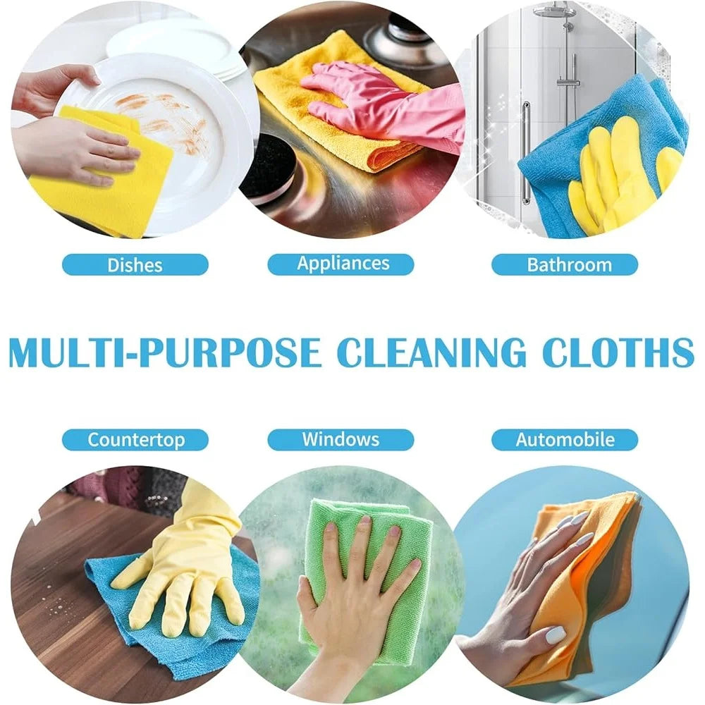 50 Pcs Microfiber Cleaning Cloths Absorbent Soft Scratch Free Rags Home Auto Glass Kitchen Multi Surface Cleaning