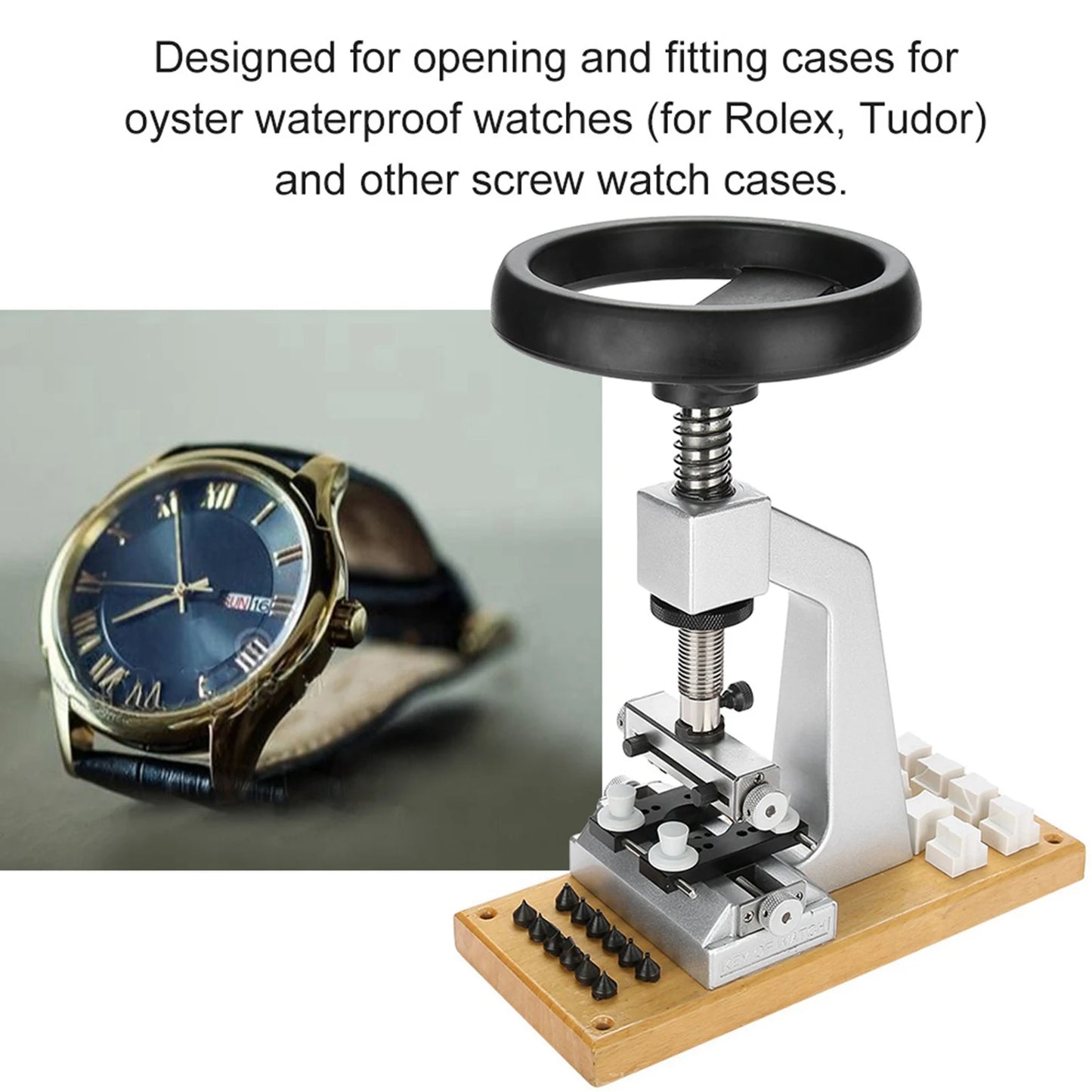 Watch Case Opener Bench Tool for Wristwatch with 6 Dies for Disassembly and Assembly