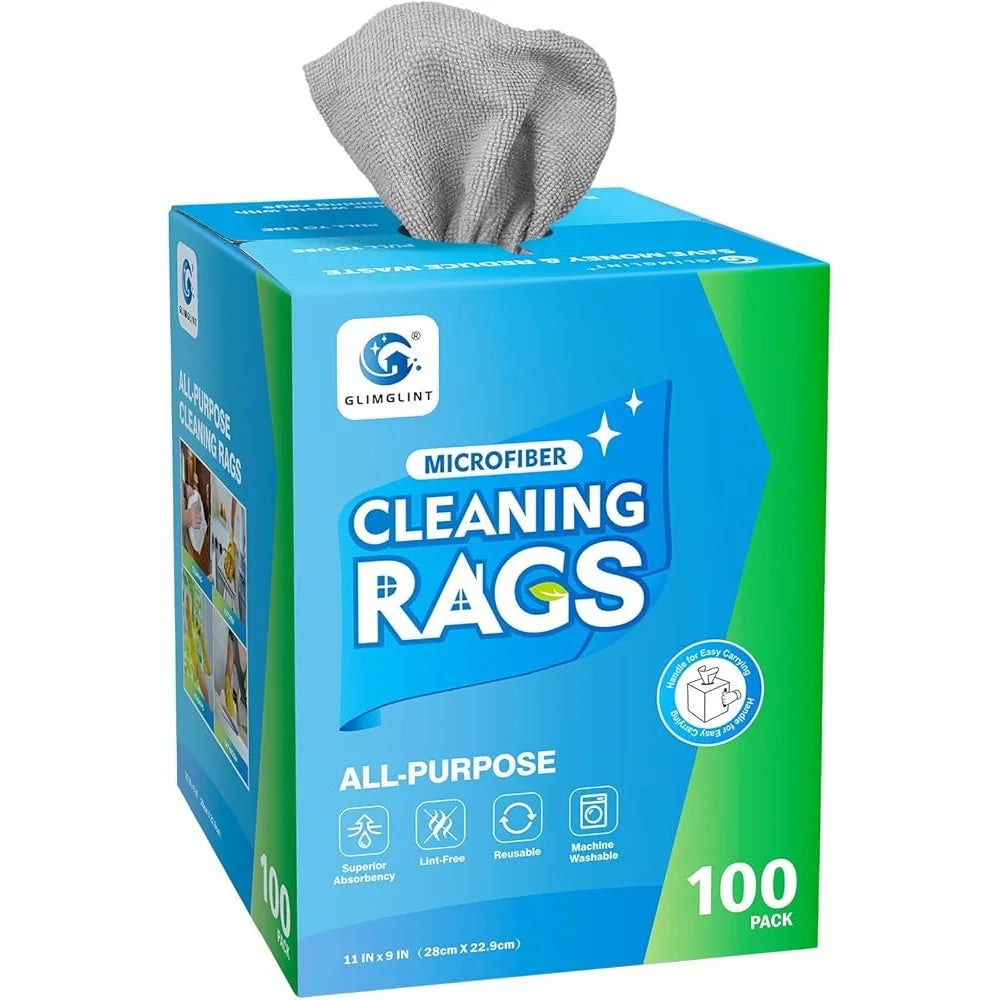 Microfiber Cleaning Cloths 100 Pack Ultra Absorbent Lint Free Reusable Rags Home Kitchen Car Garage Cleaning