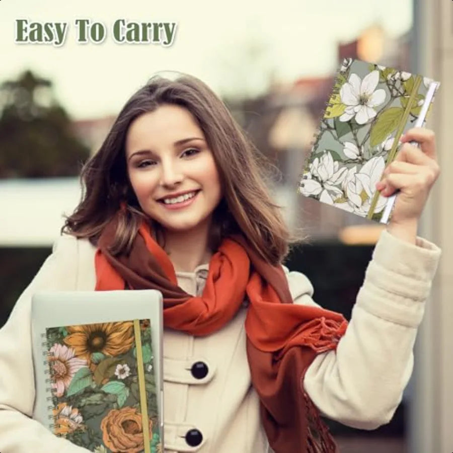 Spiral Notebook 4 Pack A5 Lined Journal for Women Hardcover Spiral Journal with 2 Pockets College Ruled Notebooks Cute Notebook