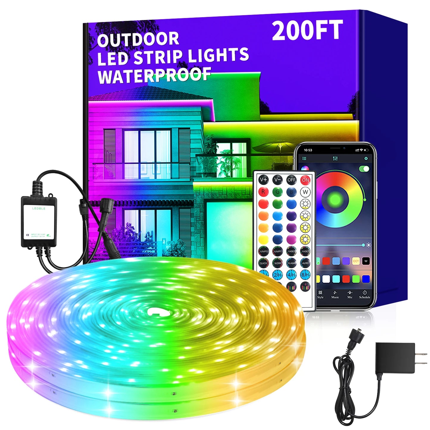 200ft Outdoor LED Strip Lights Waterproof IP68 RGB Light Strips with Remote and App Control Music Sync