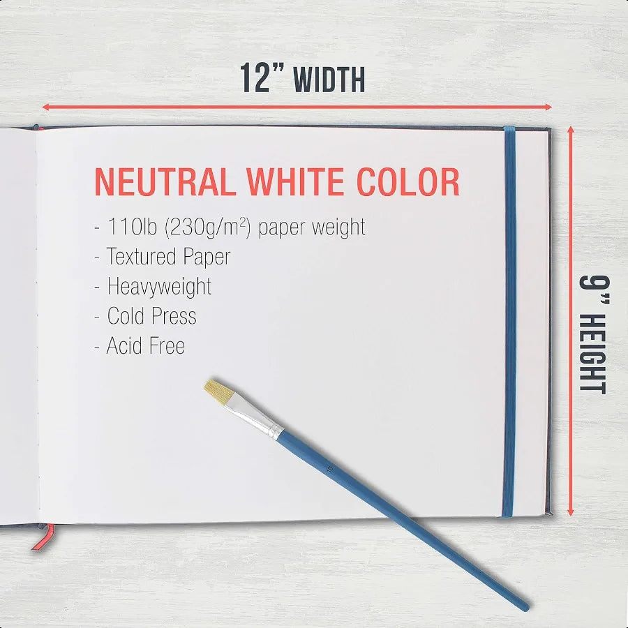 9 x 12 Watercolor Book 2 Pack 76 Sheets Each 110lb (230 GSM) LinenBound Hardcover Artist Paper Pads AcidFree ColdPred Watercolo