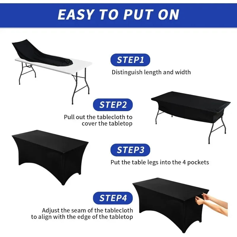 12 Pack Black Spandex Table Covers for 6 Foot Rectangular Tables Fitted Stretch Table Cloth for Events and Parties