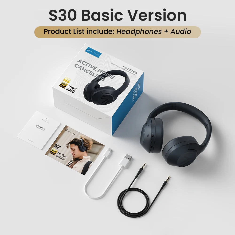 Haylou S30 Wireless Bluetooth 5.4 Headphones with 43dB Adaptive Noise Cancelling and 80H Playtime