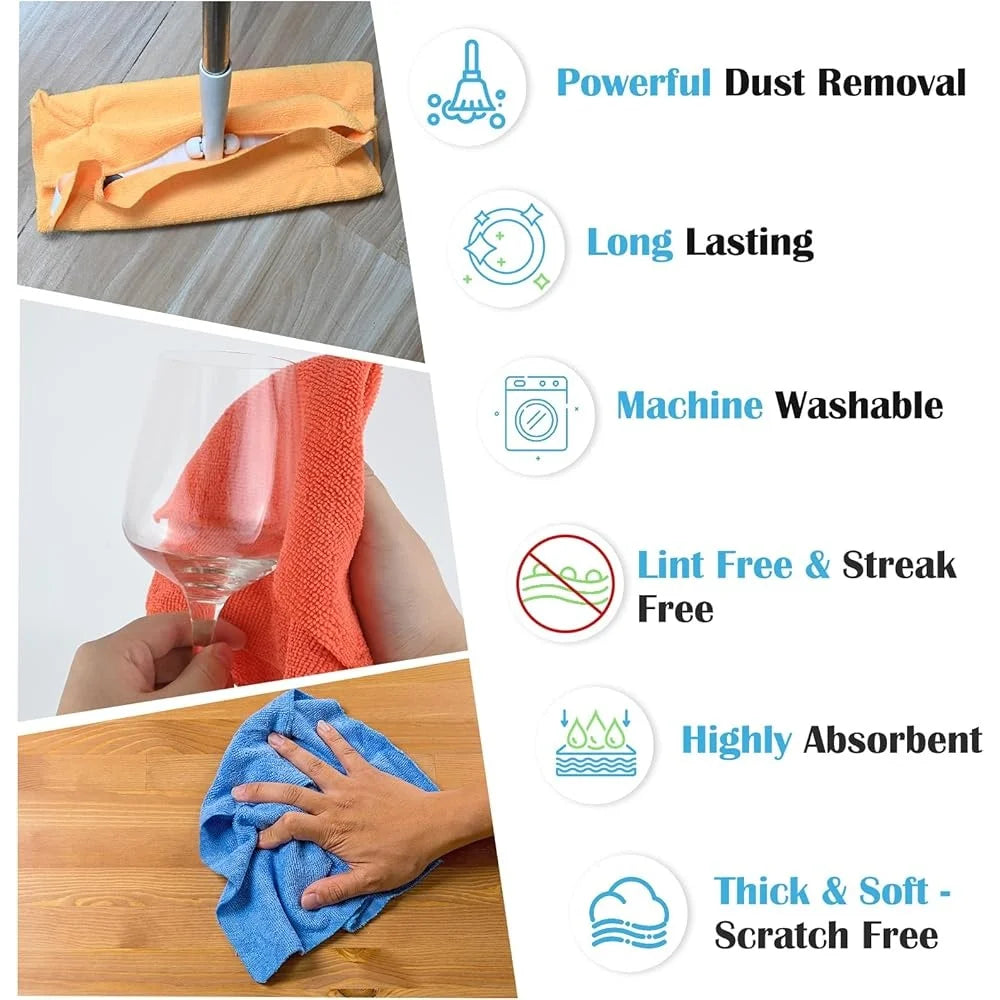 50 Pcs Microfiber Cleaning Cloths Absorbent Soft Scratch Free Rags Home Auto Glass Kitchen Multi Surface Cleaning
