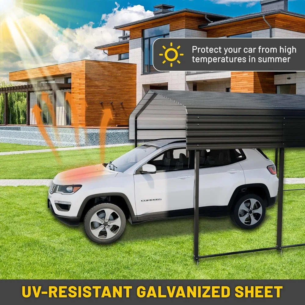 13x20 FT Heavy Duty Metal Carport with Galvanized Steel Roof, Multi-Use Shelter for Cars, Boats, RVs
