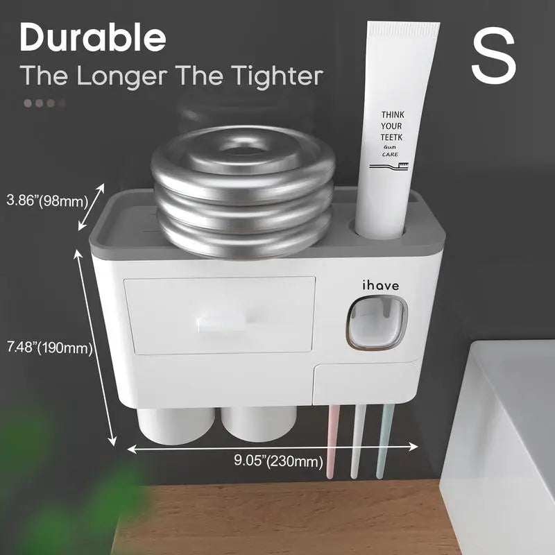 Ihave Toothbrush Holders for Bathrooms 2 Cups Toothbrush Holder Wall Mounted with Toothpaste Dispenser Large Capacity Tray