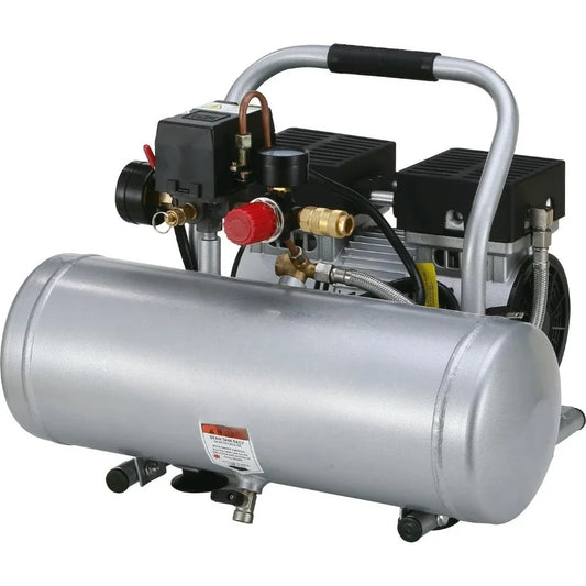 1.0 HP Ultra Quiet Oil Free Air Compressor 2 Gallon Aluminum Tank 60 dBA Noise Level Silver