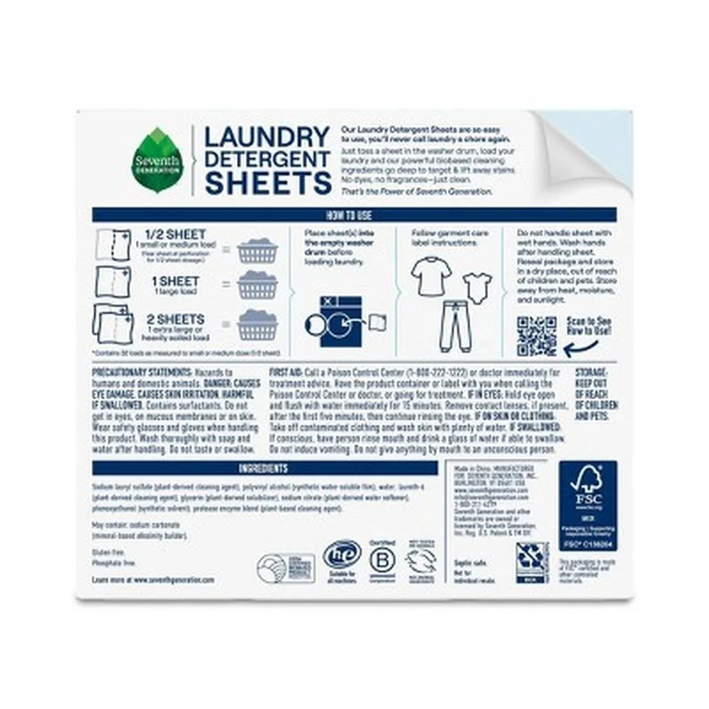 Laundry Detergent Sheets Unscented Biobased EPA Safer Choice Certified 32ct Compact Convenient Travel Friendly Stain Fighting 64