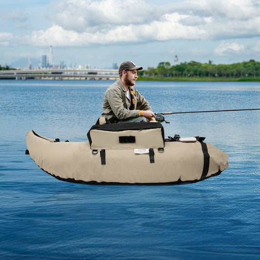 136*105cm Outdoor Khaki Inflatable Portable Fishing Boat Fit for Oceans Lakes Rivers for Rafting Exploring Fishing Accessories