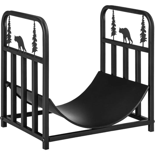 Firewood Rack with Fireplace Tools, Indoor Outdoor Firewood Holder, Curved Bottom with 1 Tier for Fireplace, Wood Stove, Hearth