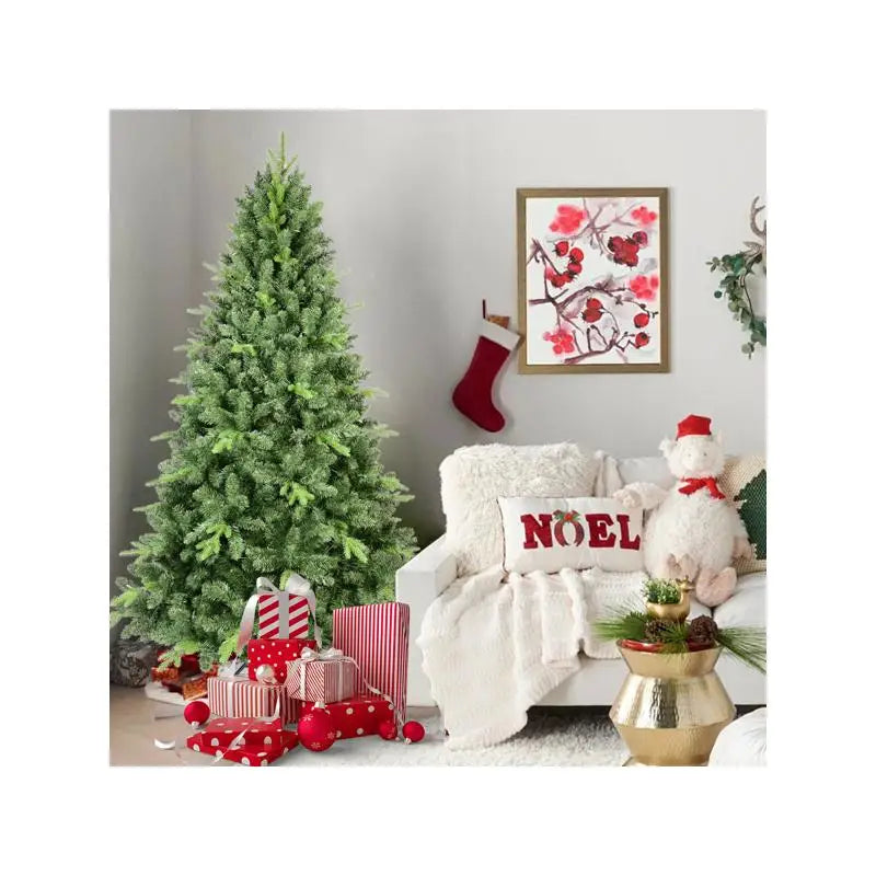 7ft Artificial Green Christmas Tree with 1875 PVC/Hard Needle Mixed Branch Tips, Memory Wire, Iron Wire, Hinged Premium &