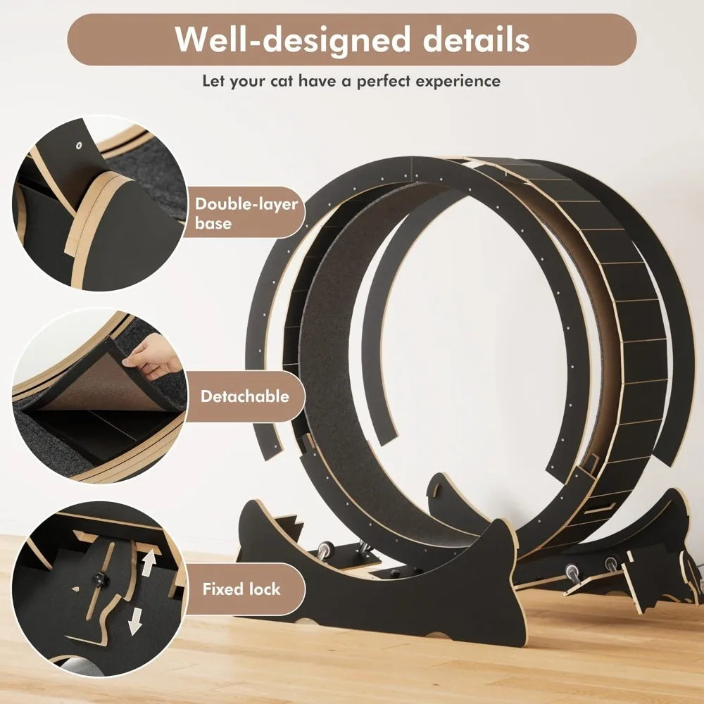 Cat Exercise Wheel for Indoor Cats XL Cat Treadmill with Carpeted Runway Removable Carpet and Teaser