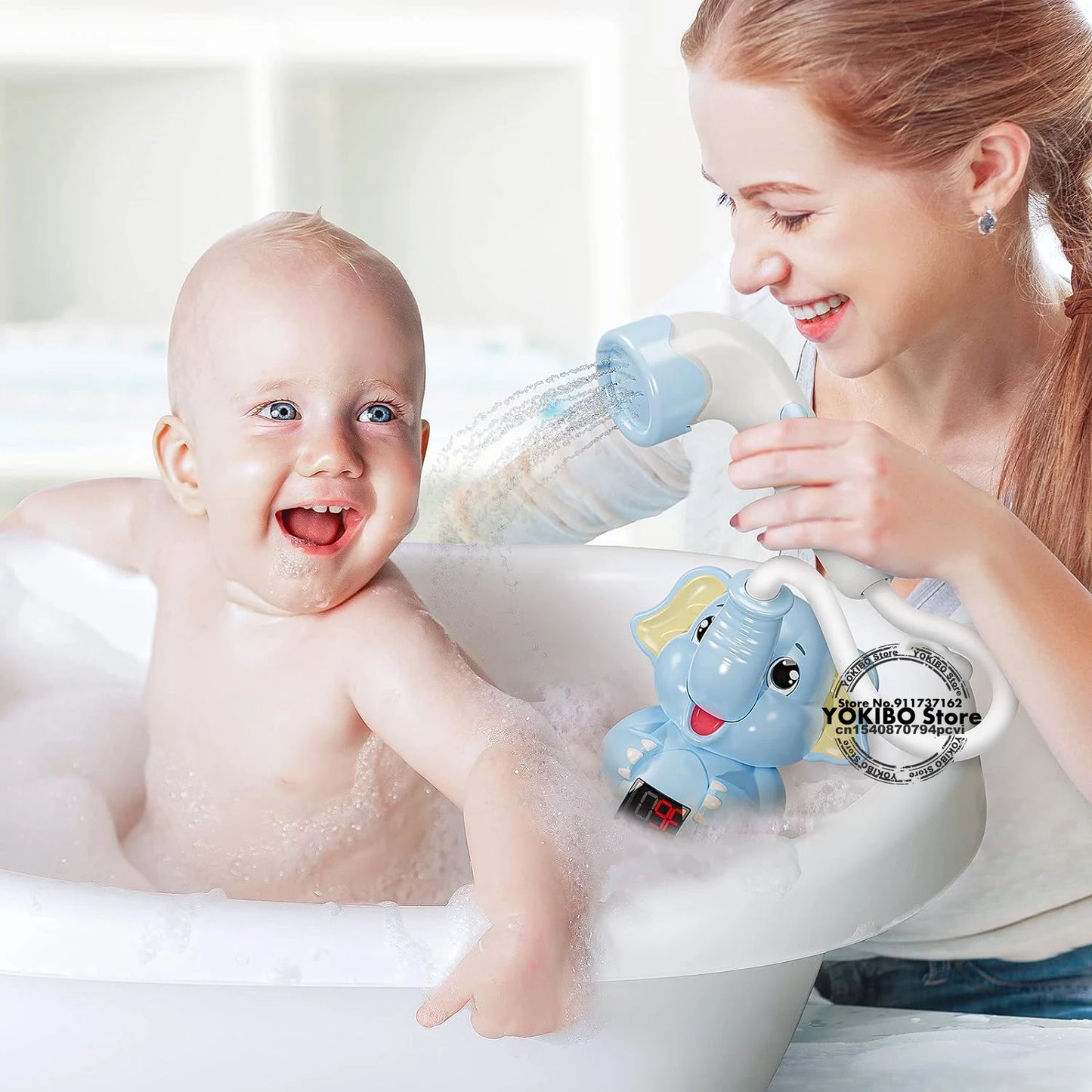 Baby Bath Toys with Shower Thermometer Electric Elephant Water Spray for Toddler Bathtime Fun