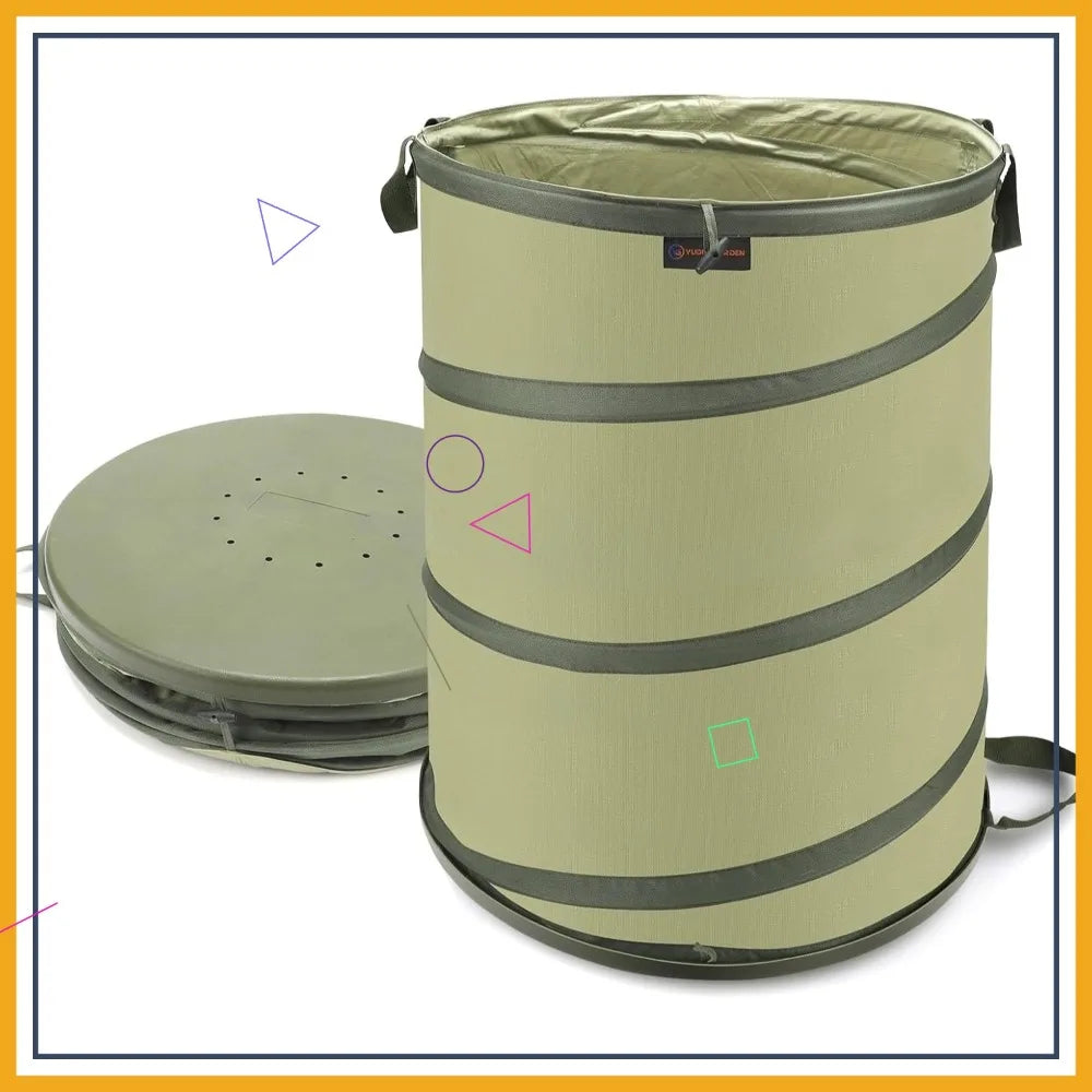 45 Gallon Collapsible Garden Bag Hard Bottom Waterproof Yard Waste Trash Can for Leaves Weeds Party Camping