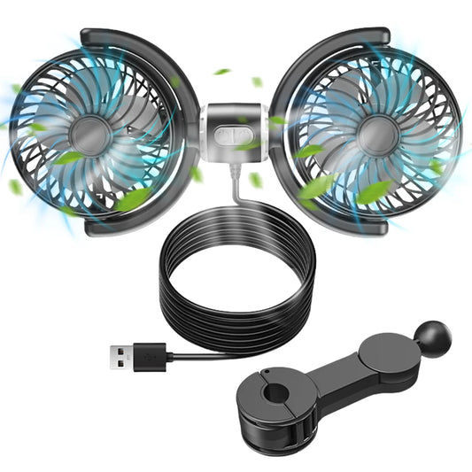 Dual Head Car Seat Back Cooling Fan 360 Degree Rotatable USB Brushless Automotive Fan for Car Home Accessories