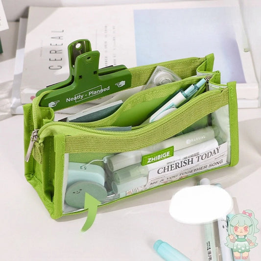 Large Capacity Transparent Pen Case Simple Version Stationery Box Cute Pencil Case for Female High School Students