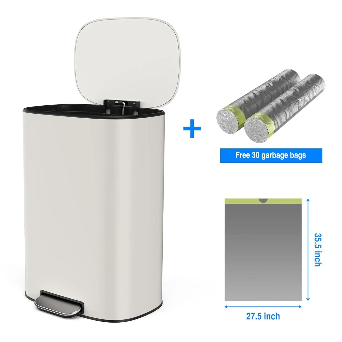 13 Gallon Stainless Steel Foot Pedal Trash Can Soft Close Quiet Lid Thickened Oval Body 30 Bags Kitchen Home Office, Custom