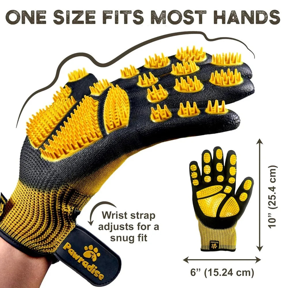 Pet Grooming and Bathing Gloves - Effective Pet Hair Remover for Cats, Dogs & Horses - Long & Short Fur - Deshedding Gloves
