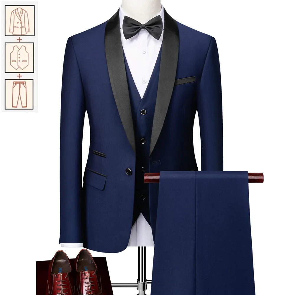 Men's Suits 2/3pcs Mens Business Suit Notch Lapel Blazer Formal Wedding Groom Pants Tux Vest Tuxedos (Blazer+vest+Pants)