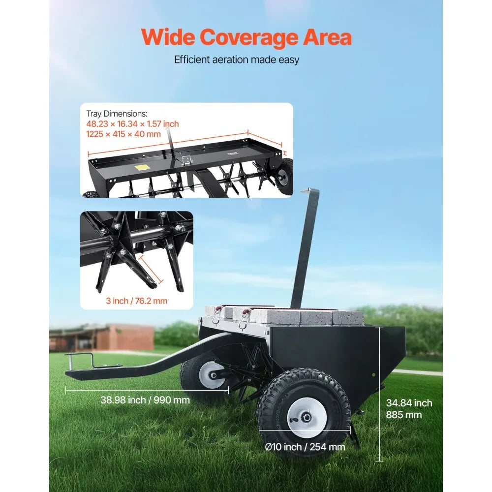 48-Inch Tow Behind Lawn Plug Aerator with Universal Hitch, Iron Spikes for Gardens Lawns Farms
