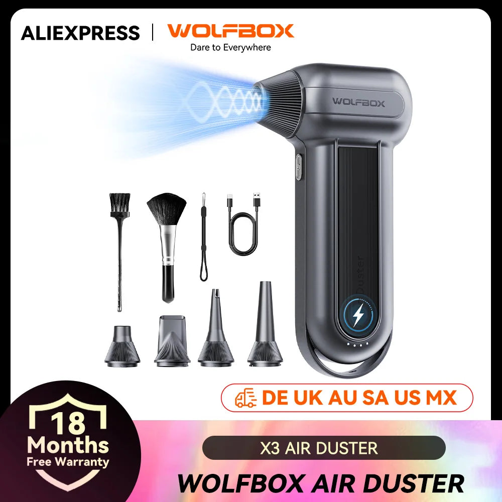 Wolfbox MF100 Compressed Air Duster 150000RPM Super Power Electric Air Blower Rechargeable Long Life