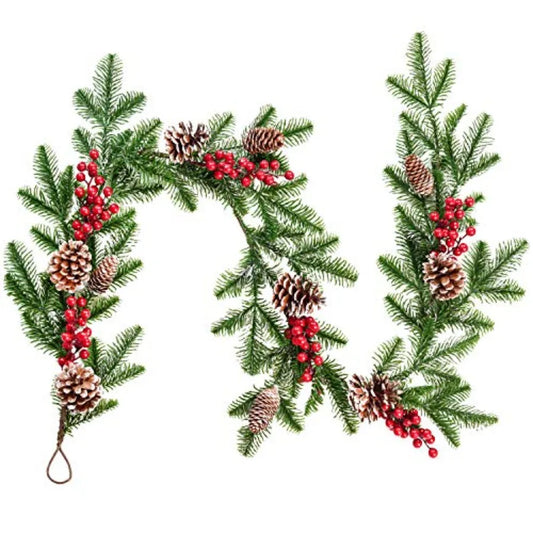 6FT Artificial Christmas Pine Garland with Red Berry Branch and Pine Cone Winter Greenery Decor for Holiday Season Perfect for