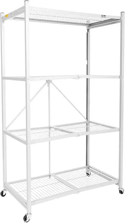 R5 4 Shelf Heavy Duty Folding Storage Rack White Large Foldable Metal Shelving Unit with Wheels for Garage Pantry Basement