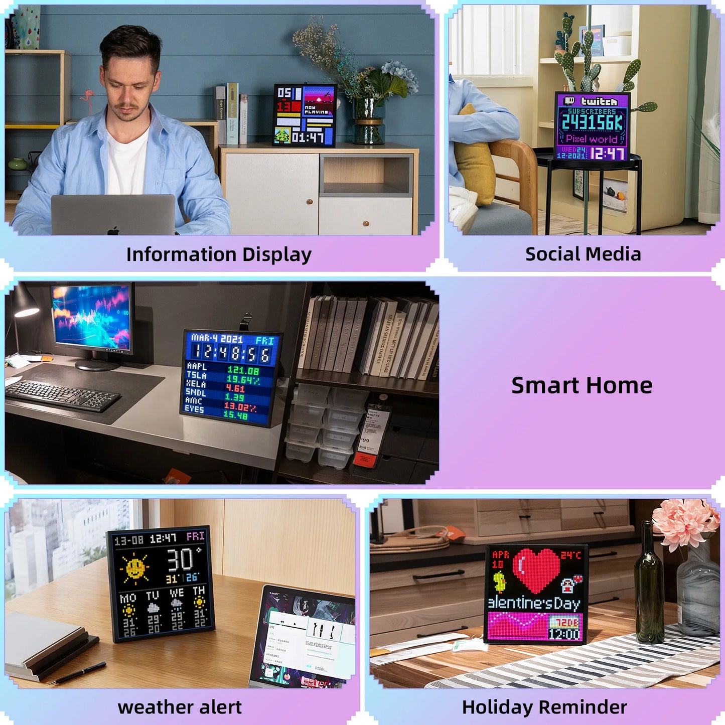 Divoom Pixoo 64 WiFi 64 X 64 LED Panel for Gaming Room Decoration Pixel Art Display WiFi Cloud Digital Frame with App Control
