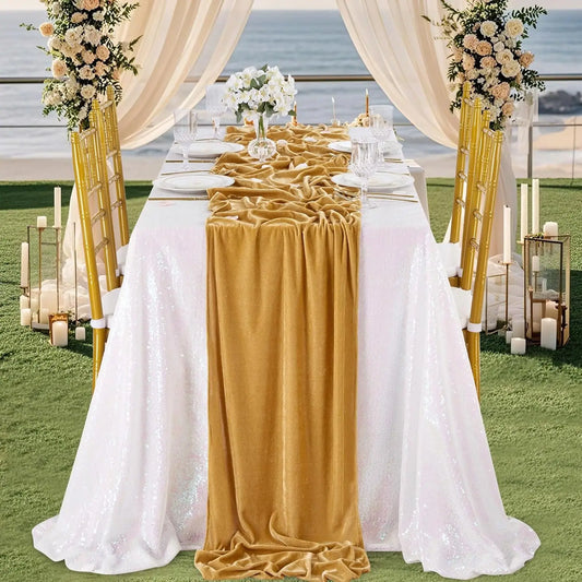 12 Pcs 29x120 Inch Gold Luxurious Velvet Table Runner for Wedding Reception Decorations Soft Velvet Fabric Table Linen