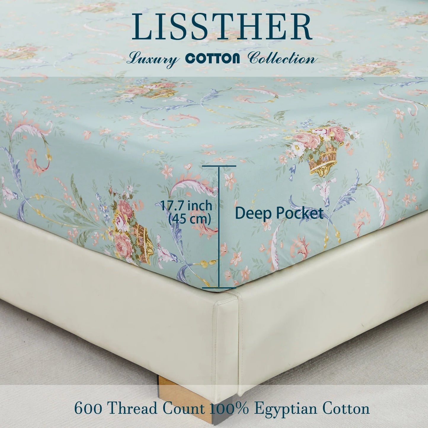 4 Pieces 600 TC 100 Percent Egyptian Cotton Fitted Sheet Set Floral Luxury Shabby Chic Soft and Skin Friendly