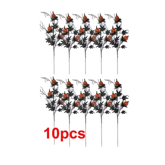 1 5 10 Pcs Halloween Branches Fake Twig with Maple Leaf Pumpkin Berries Flower Black Creepy Bouquet for Halloween Party Decor
