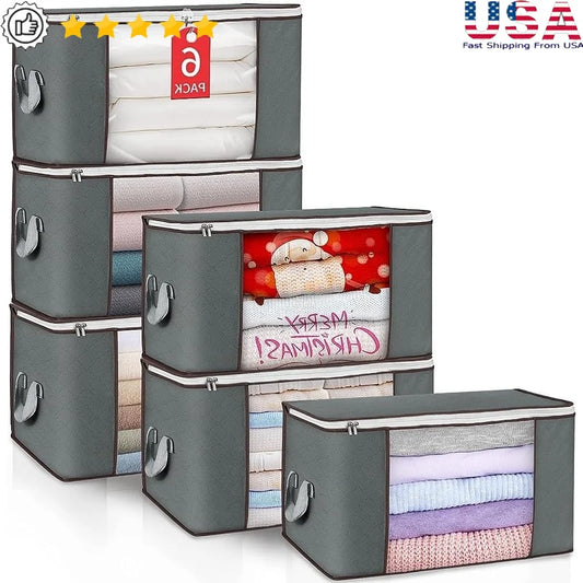 Foldable Large Storage Bags with Zippers for Clothes Blankets Toys Dustproof Organizational Bins with Handles for Home Dorm Closet