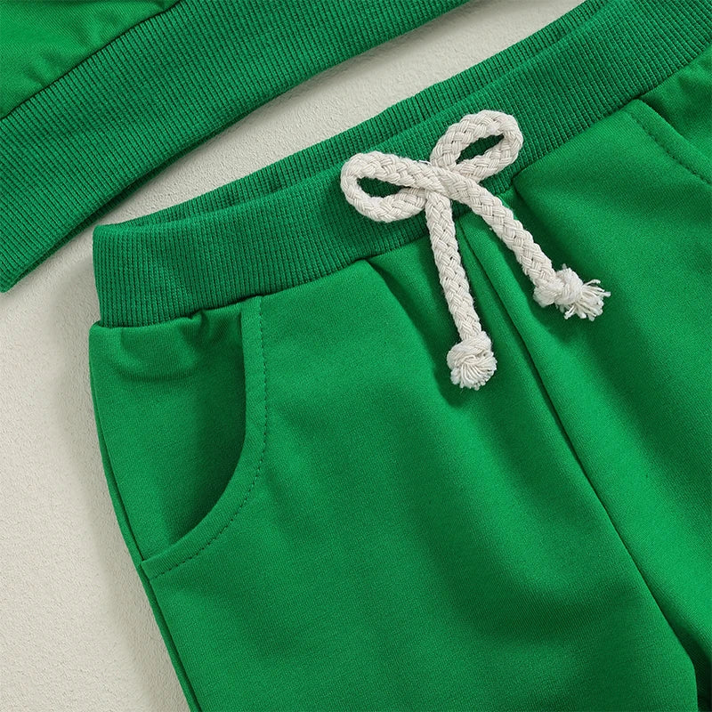 Toddler Boy Girl Winter Christmas Tree Print Long Sleeve Round Neck Sweatshirt and Pants Outfit Set with Letter Embroidery