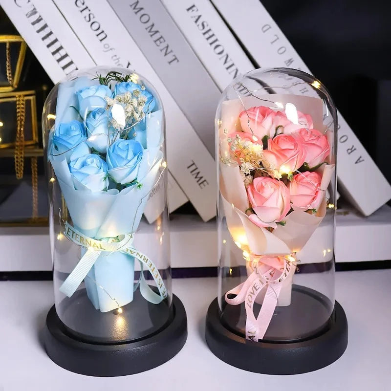 Everlasting Rose LED Glass Dome Bouquet Romantic Illuminated Ornament Perfect Valentine's Day Christmas Home Decor Romantic 2026