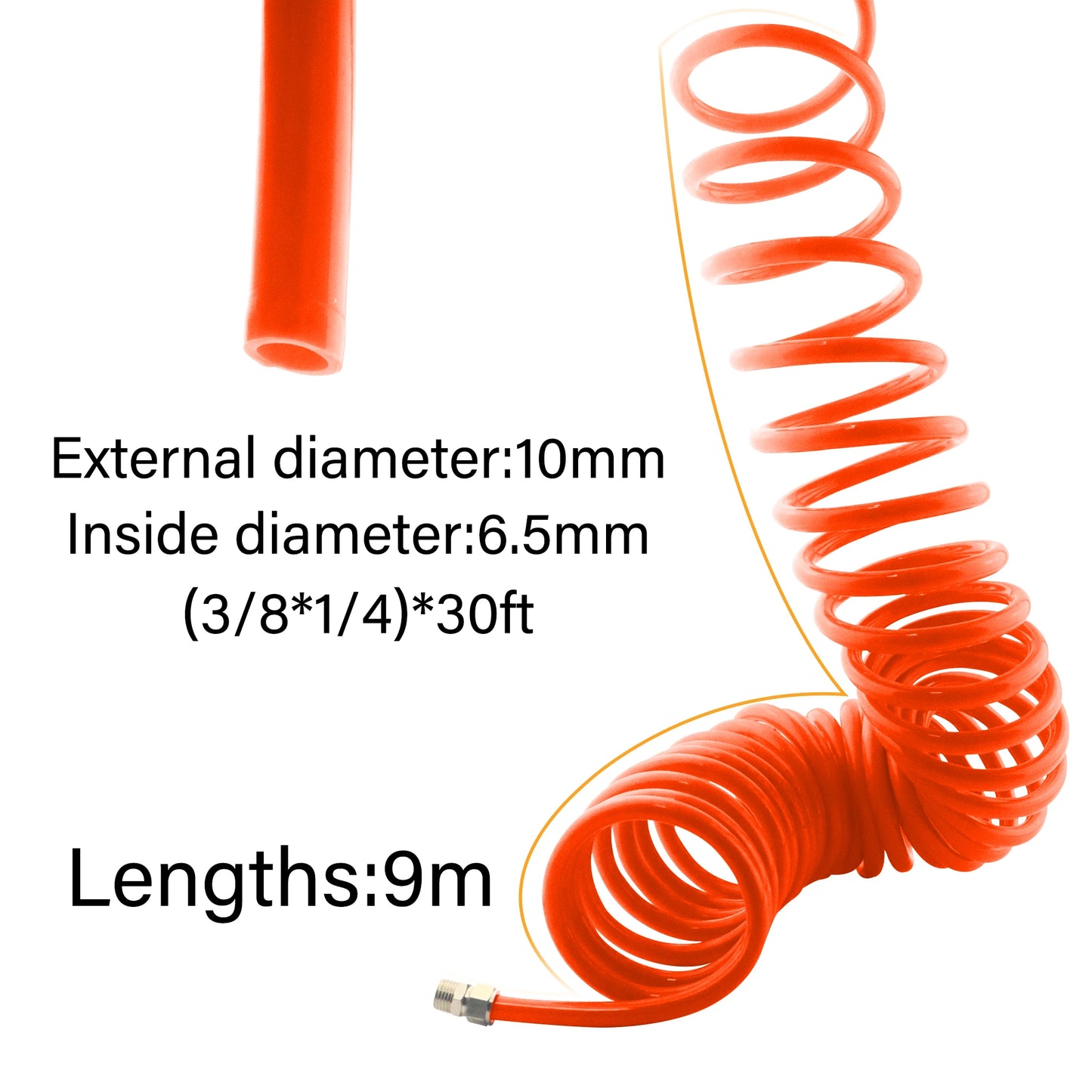 1 Piece Polyurethane Recoil Air Hose With Bend Restrictors 1/4 Inch ID X 30 Feet