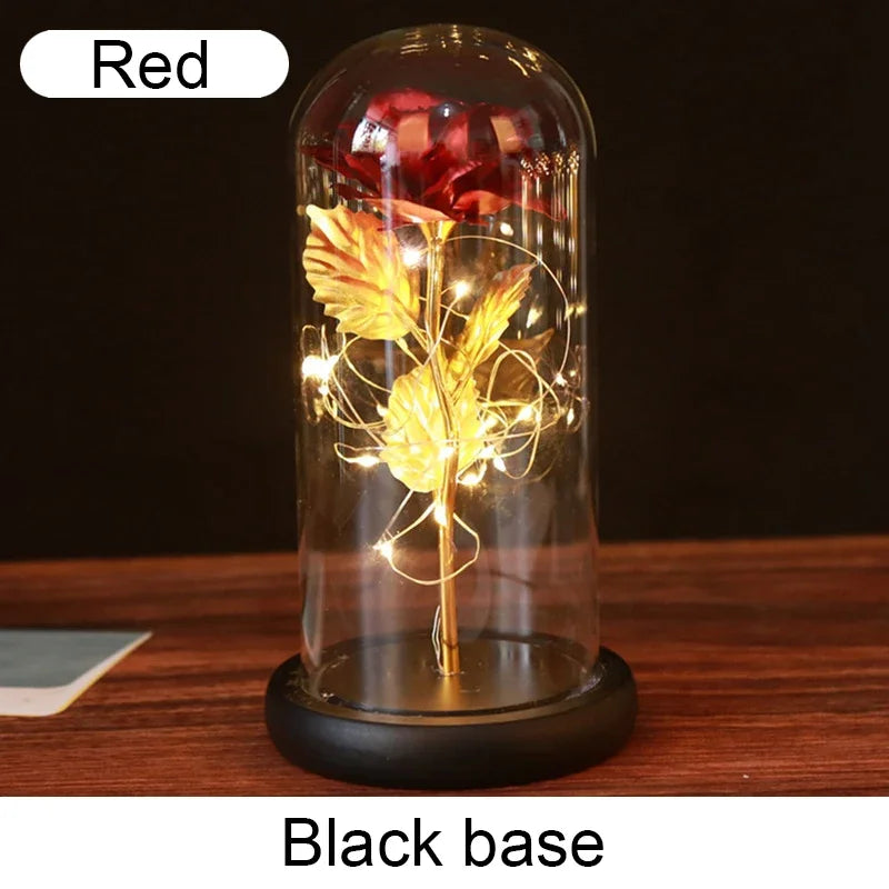 Mothers Day Gifts Party LED Light Foil Flower in Glass Cover Valentine's Day Gift in Glass Simulation Rose Flower