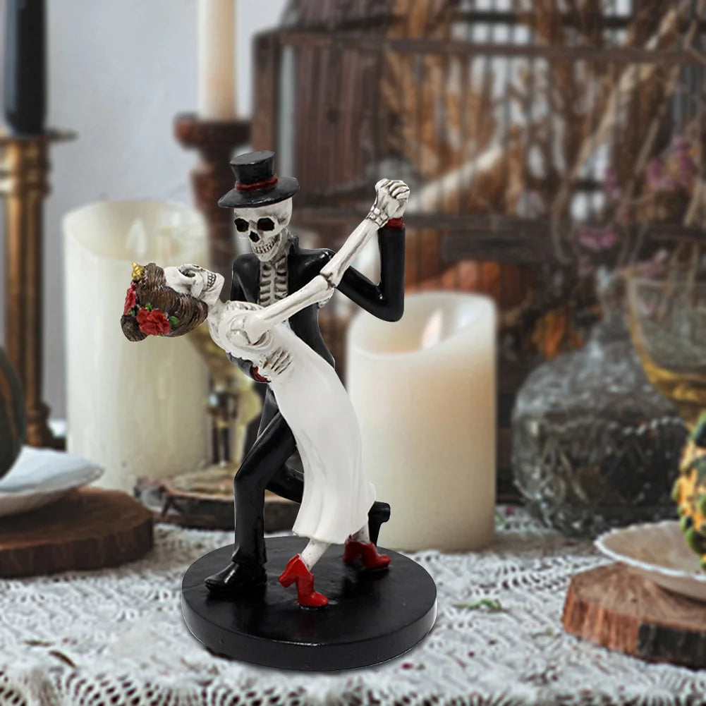 Halloween Skeleton Wedding Couple Statue Dancing Skull Couple Sculpture Decorative Spooky Party Supplies