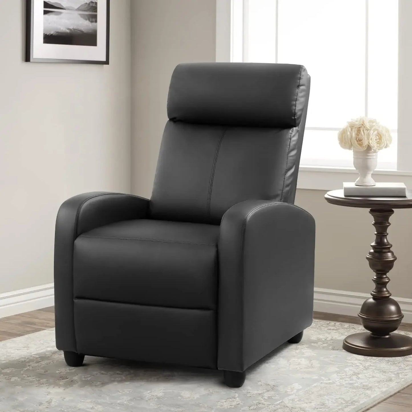 Massage Recliner Chair for Living Room Adjustable PU Leather Reclining Sofa Home Theater Seating Modern Winback Single with Footrest in Black