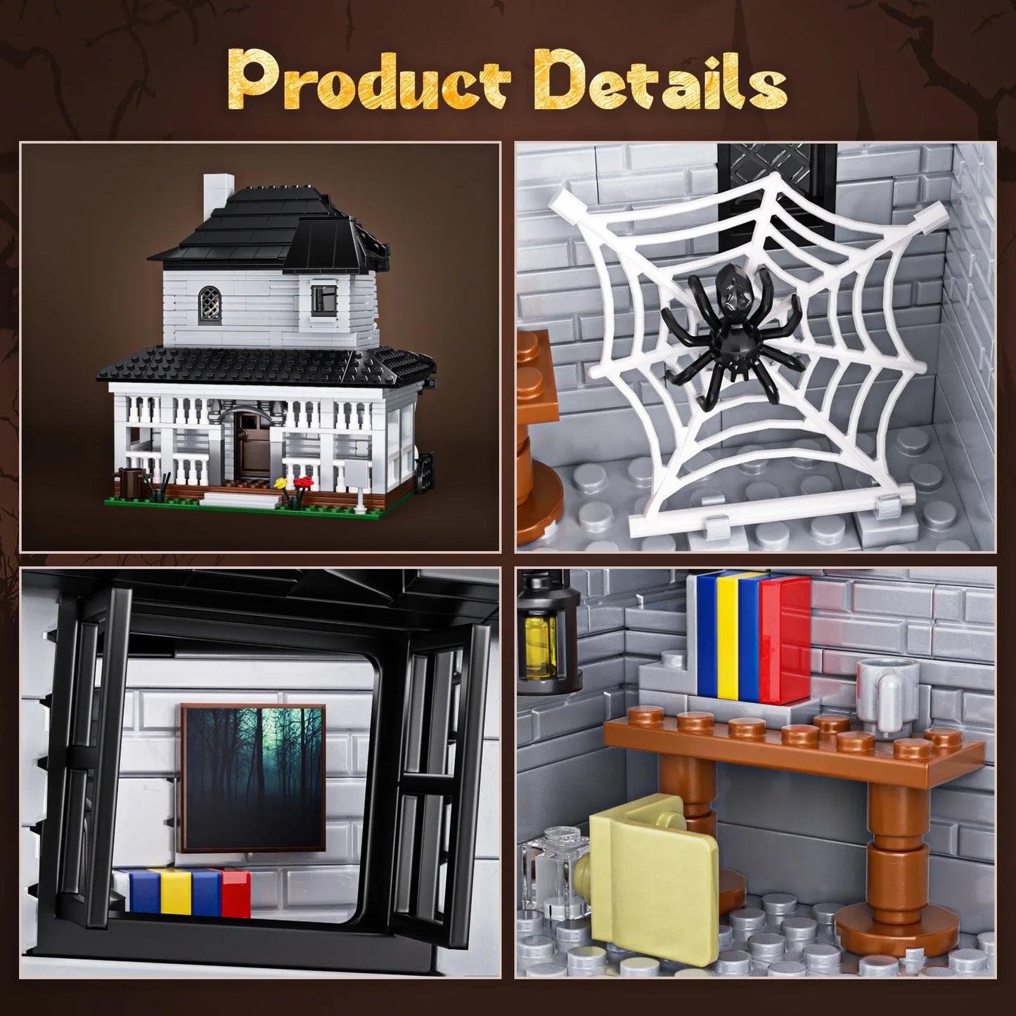 Haunted House Building Bricks Toys Monster Hut Model Blocks Halloween Home Decoration with LED Light for Boys and Girls Gifts