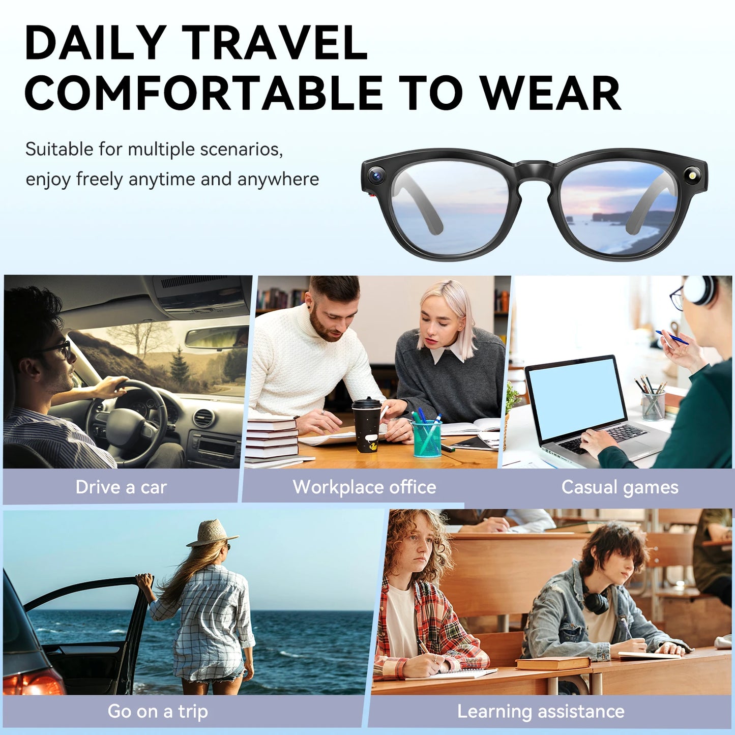 EIGIIS AI Smart Glasses Bluetooth Call With AI Voice Translate Intelligent shooting function Noise Reduction Waterproof Glasses